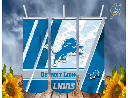 LIONS NFL 20 Oz Tumbler with 1 Lid, 2 Straws and 1 Straw Cleaner. FREE SHIPPING. Stainless Steel. Sublimation Tumbler Cup.