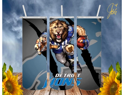 LIONS NFL 20 Oz Tumbler with 1 Lid, 2 Straws and 1 Straw Cleaner. FREE SHIPPING. Stainless Steel. Sublimation Tumbler Cup.