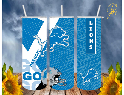 LIONS NFL 20 Oz Tumbler with 1 Lid, 2 Straws and 1 Straw Cleaner. FREE SHIPPING. Stainless Steel. Sublimation Tumbler Cup.