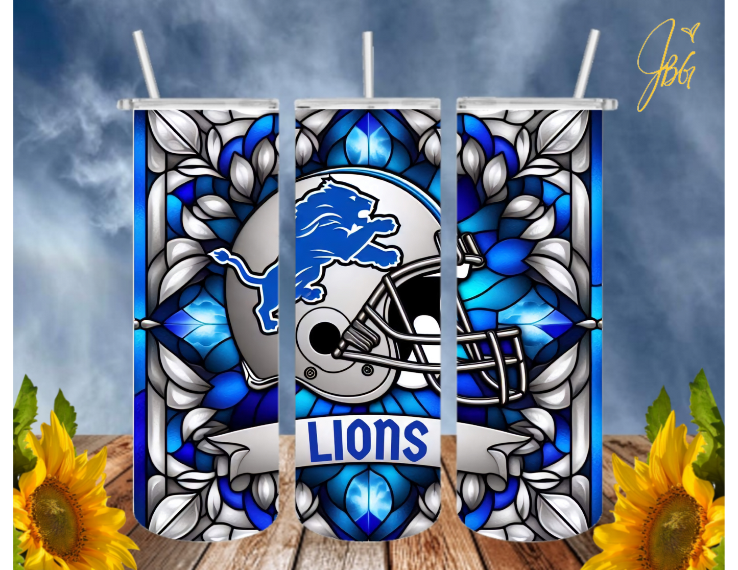 LIONS NFL 20 Oz Tumbler with 1 Lid, 2 Straws and 1 Straw Cleaner. FREE SHIPPING. Stainless Steel. Sublimation Tumbler Cup.