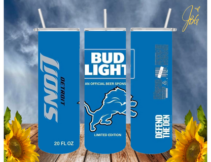 LIONS NFL 20 Oz Tumbler with 1 Lid, 2 Straws and 1 Straw Cleaner. FREE SHIPPING. Stainless Steel. Sublimation Tumbler Cup.