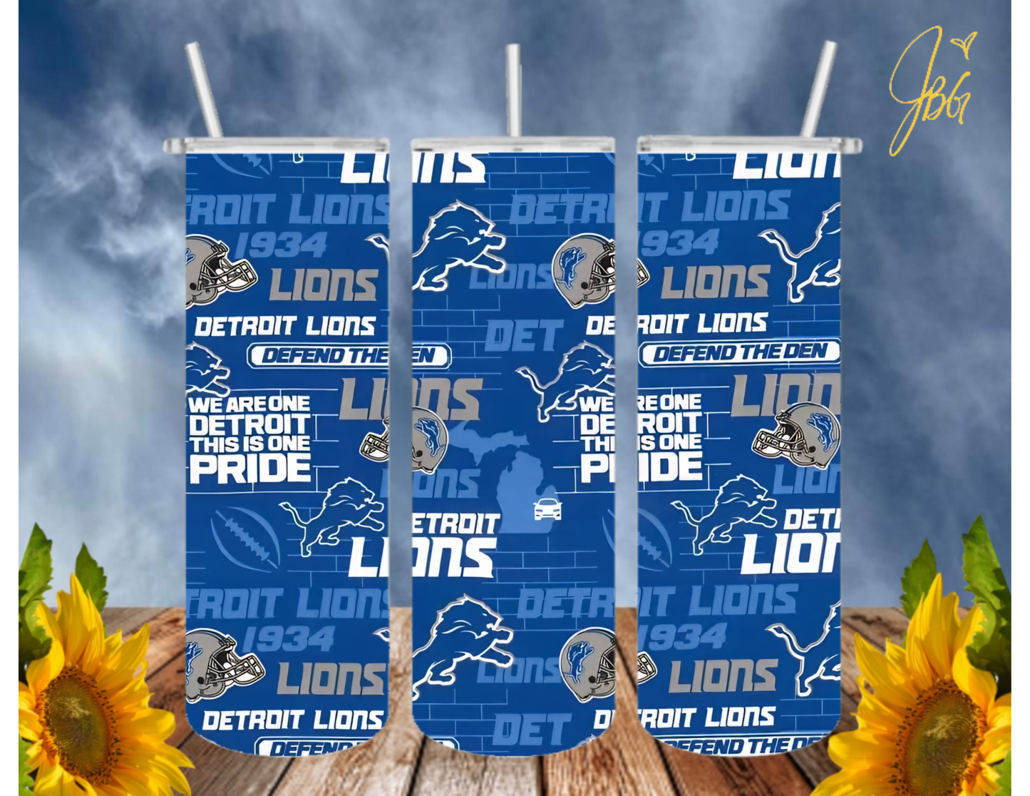 LIONS NFL 20 Oz Tumbler with 1 Lid, 2 Straws and 1 Straw Cleaner. FREE SHIPPING. Stainless Steel. Sublimation Tumbler Cup.