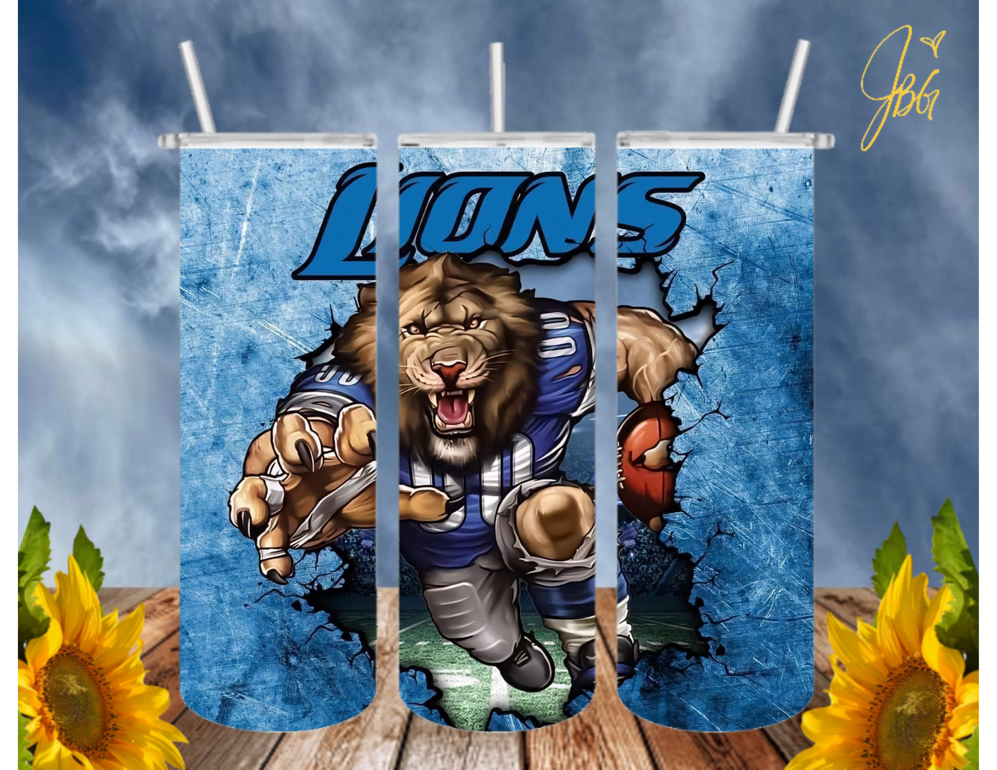 LIONS NFL 20 Oz Tumbler with 1 Lid, 2 Straws and 1 Straw Cleaner. FREE SHIPPING. Stainless Steel. Sublimation Tumbler Cup.