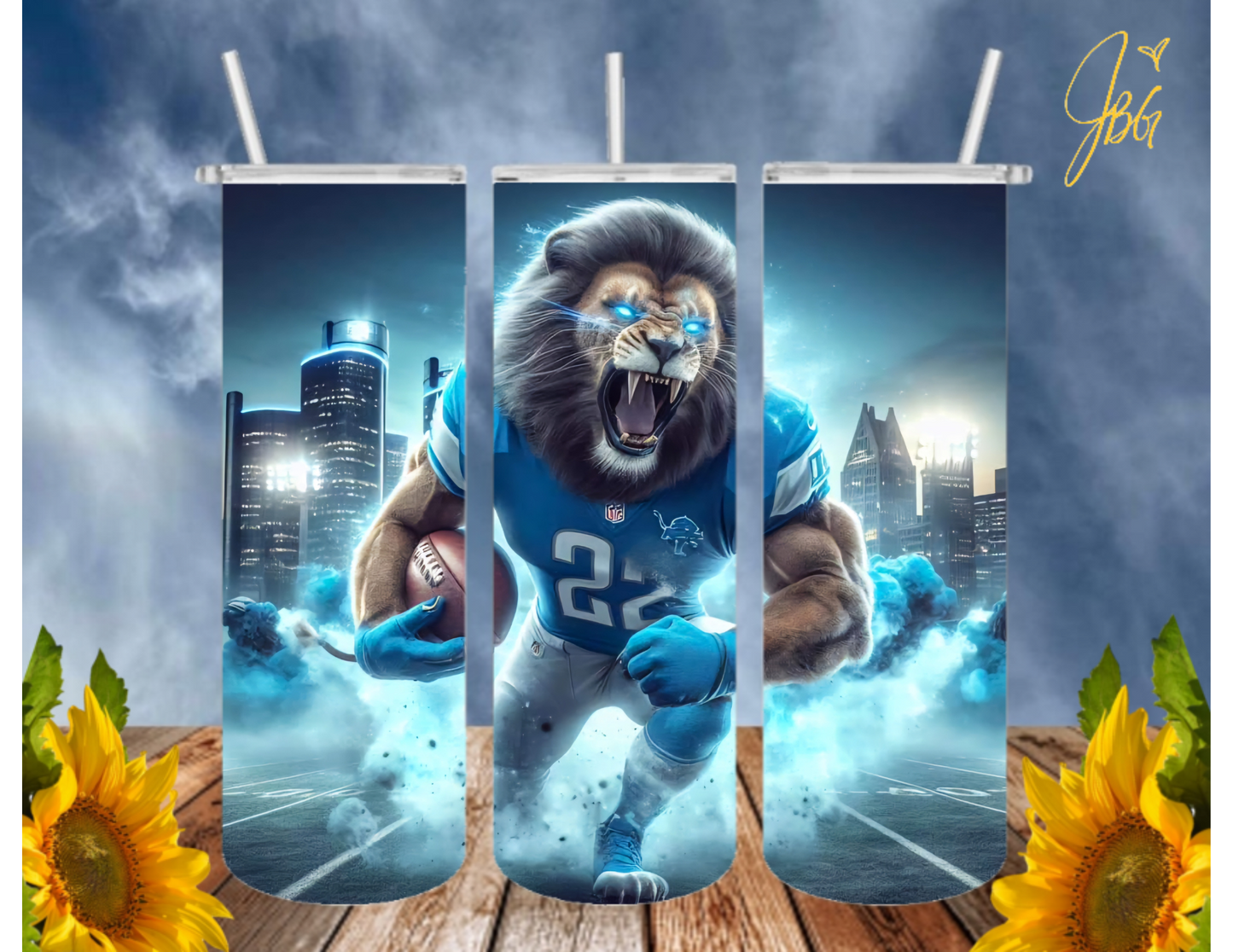 LIONS NFL 20 Oz Tumbler with 1 Lid, 2 Straws and 1 Straw Cleaner. FREE SHIPPING. Stainless Steel. Sublimation Tumbler Cup.