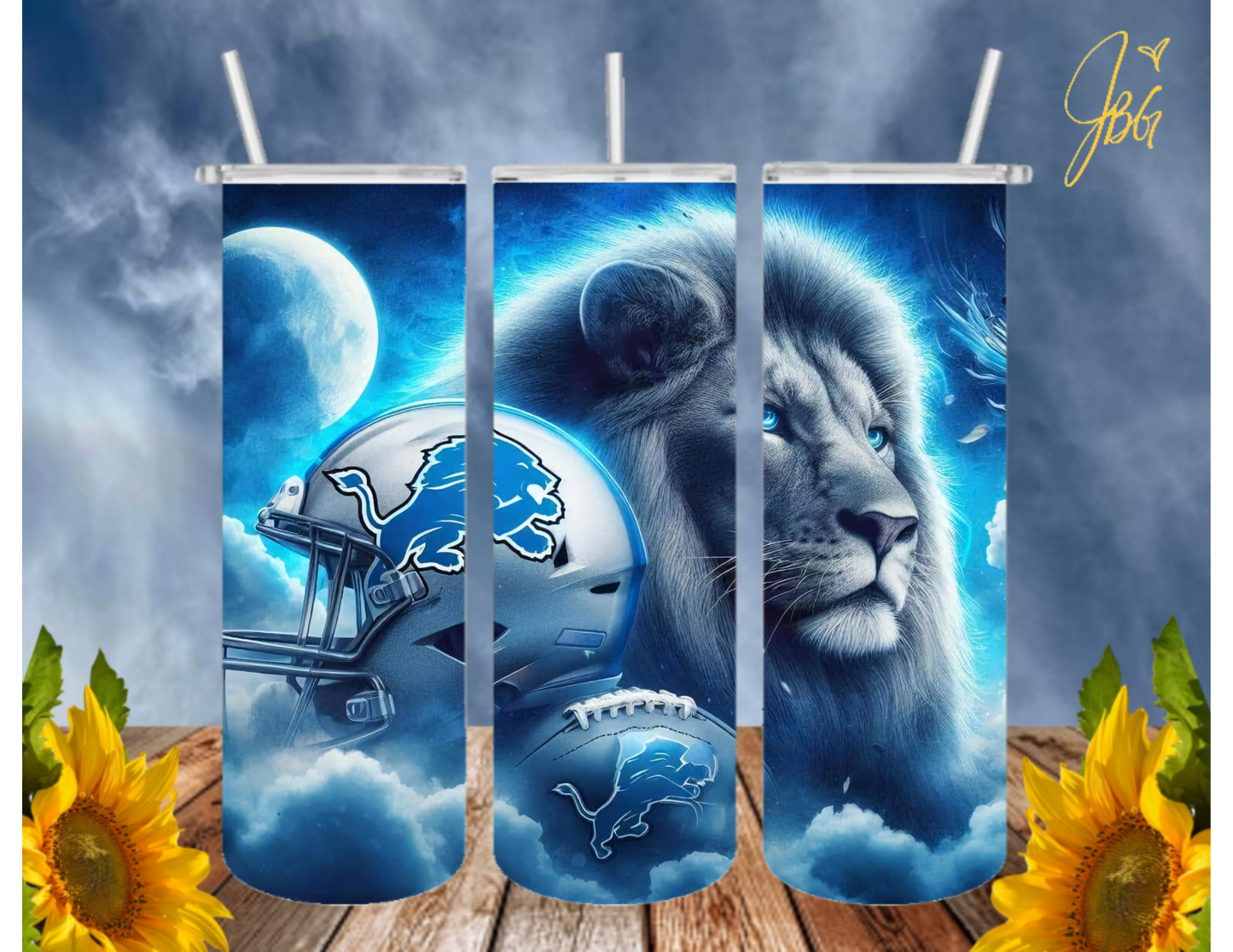 LIONS NFL 20 Oz Tumbler with 1 Lid, 2 Straws and 1 Straw Cleaner. FREE SHIPPING. Stainless Steel. Sublimation Tumbler Cup.