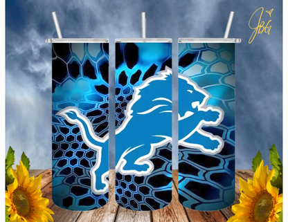 LIONS NFL 20 Oz Tumbler with 1 Lid, 2 Straws and 1 Straw Cleaner. FREE SHIPPING. Stainless Steel. Sublimation Tumbler Cup.