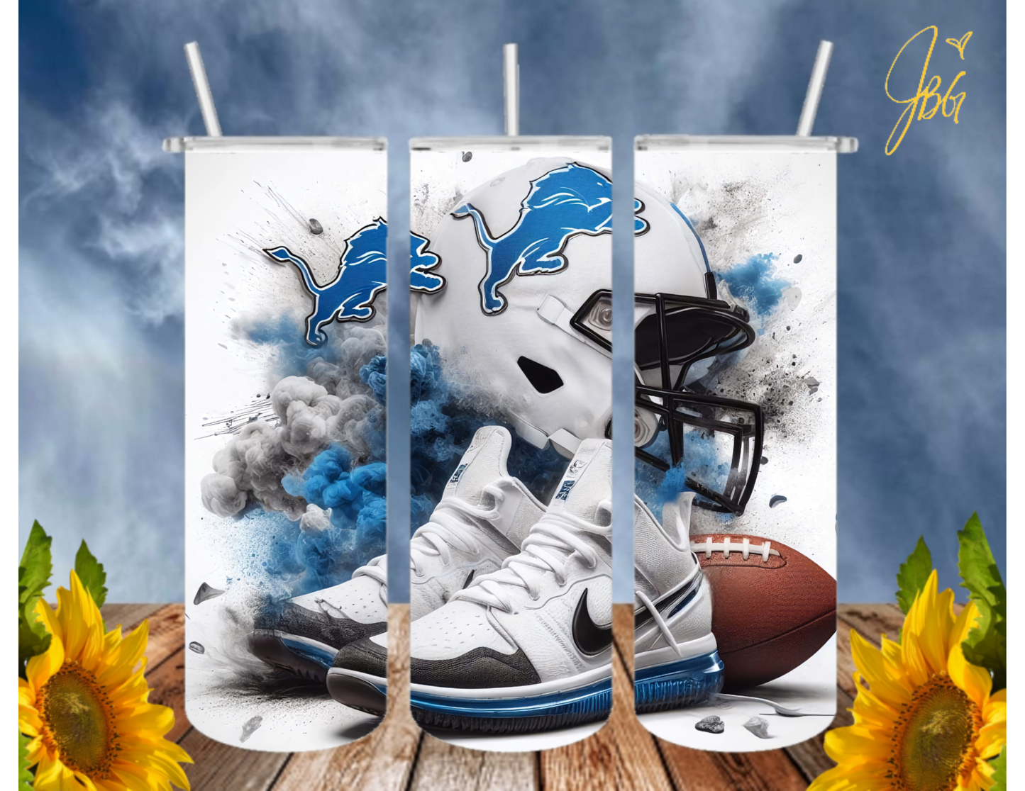 LIONS NFL 20 Oz Tumbler with 1 Lid, 2 Straws and 1 Straw Cleaner. FREE SHIPPING. Stainless Steel. Sublimation Tumbler Cup.