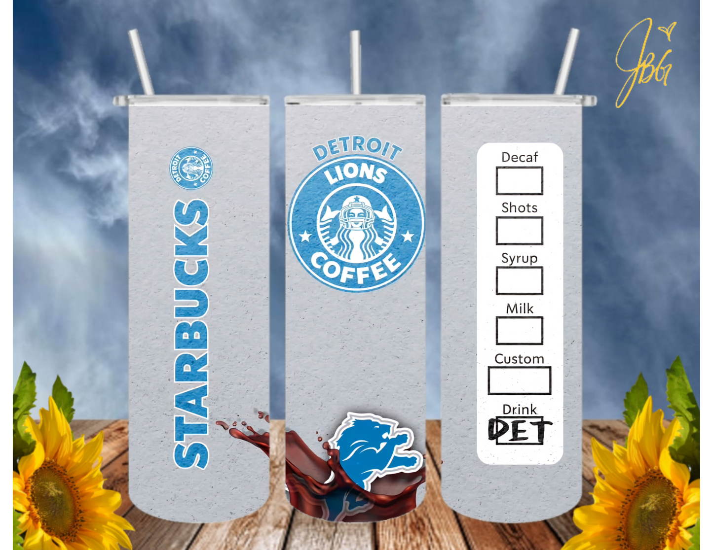 LIONS NFL 20 Oz Tumbler with 1 Lid, 2 Straws and 1 Straw Cleaner. FREE SHIPPING. Stainless Steel. Sublimation Tumbler Cup.