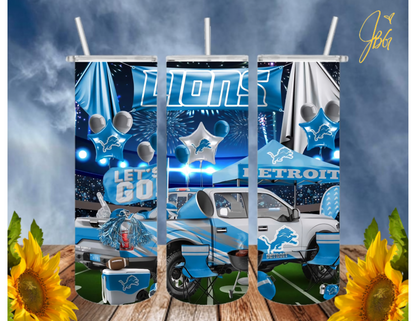 LIONS NFL 20 Oz Tumbler with 1 Lid, 2 Straws and 1 Straw Cleaner. FREE SHIPPING. Stainless Steel. Sublimation Tumbler Cup.