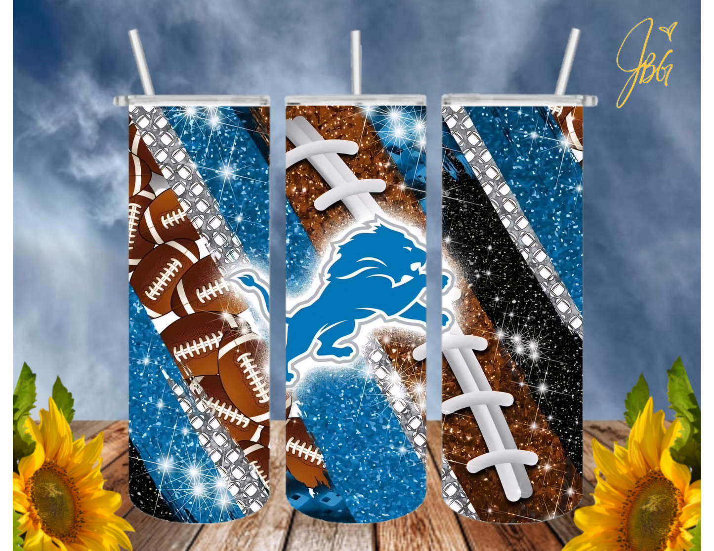 LIONS NFL 20 Oz Tumbler with 1 Lid, 2 Straws and 1 Straw Cleaner. FREE SHIPPING. Stainless Steel. Sublimation Tumbler Cup.