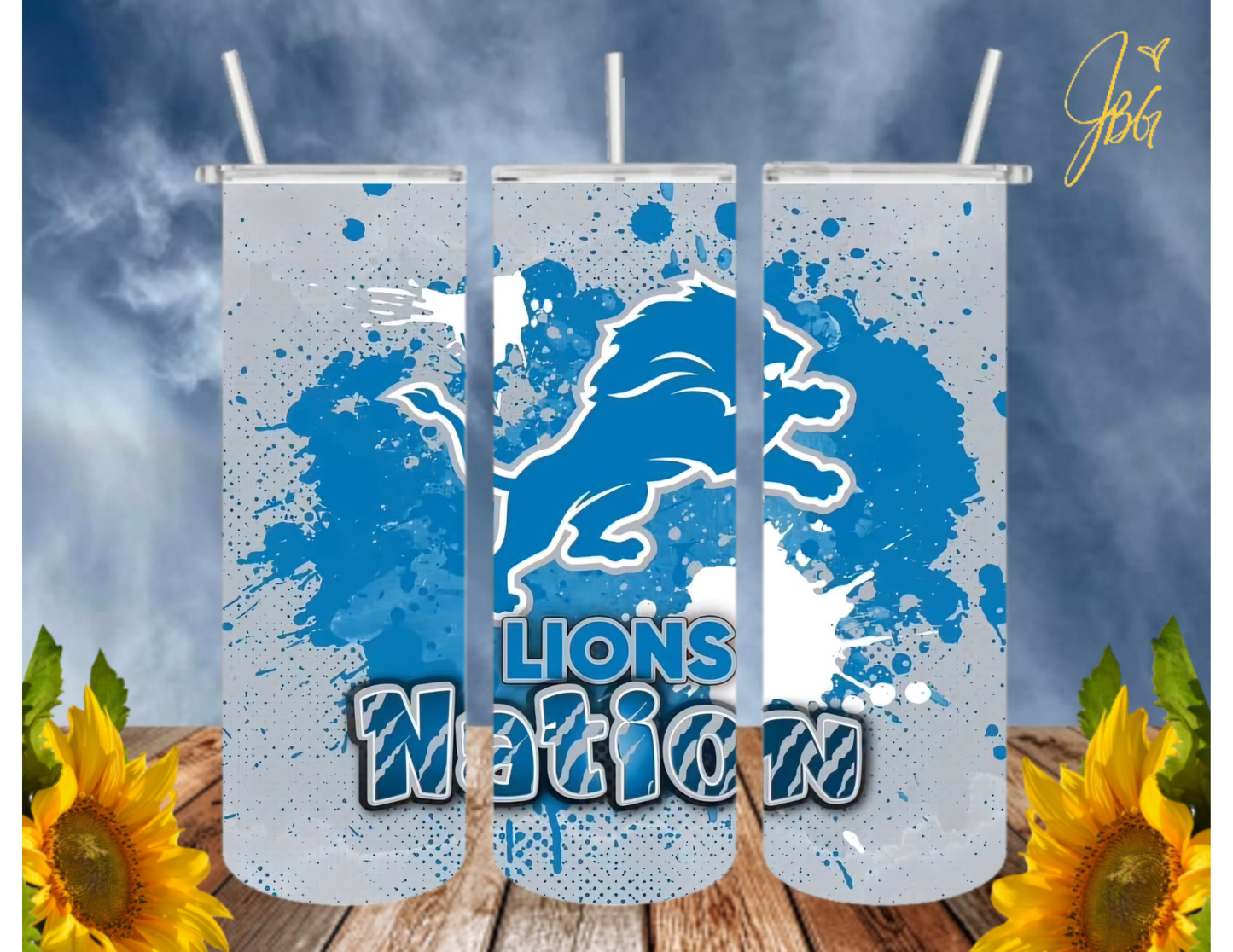 LIONS NFL 20 Oz Tumbler with 1 Lid, 2 Straws and 1 Straw Cleaner. FREE SHIPPING. Stainless Steel. Sublimation Tumbler Cup.