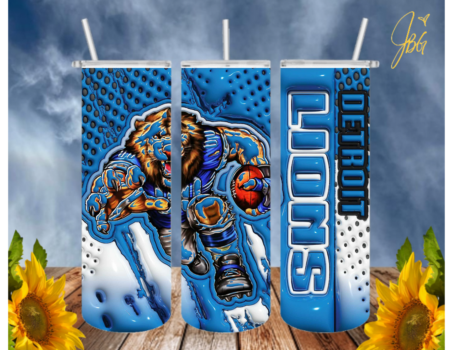 LIONS NFL 20 Oz Tumbler with 1 Lid, 2 Straws and 1 Straw Cleaner. FREE SHIPPING. Stainless Steel. Sublimation Tumbler Cup.