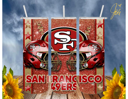 SAN FRANCISCO 49ERS NFL 20 Oz Tumbler with 1 Lid, 2 Straws and 1 Straw Cleaner. FREE SHIPPING. Stainless Steel. Sublimation Tumbler Cup.