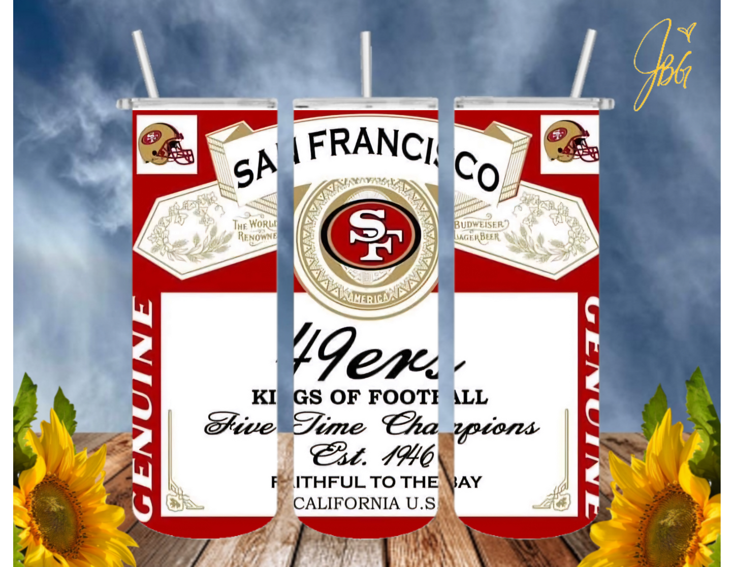 SAN FRANCISCO 49ERS NFL 20 Oz Tumbler with 1 Lid, 2 Straws and 1 Straw Cleaner. FREE SHIPPING. Stainless Steel. Sublimation Tumbler Cup.