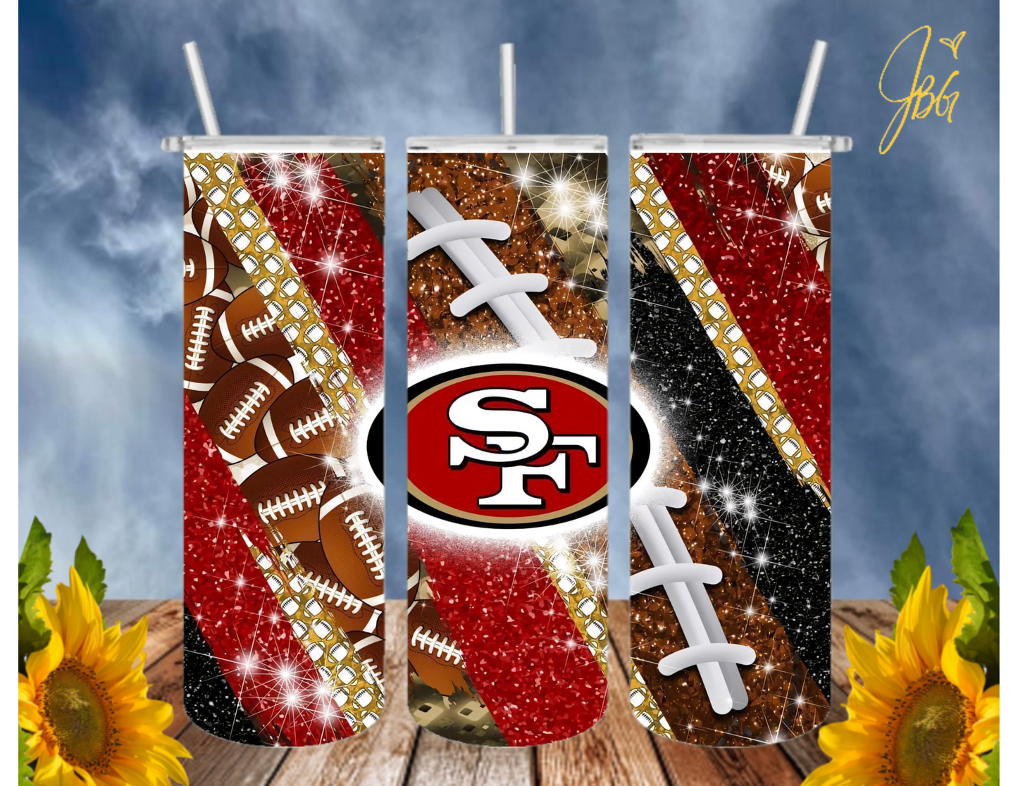 SAN FRANCISCO 49ERS NFL 20 Oz Tumbler with 1 Lid, 2 Straws and 1 Straw Cleaner. FREE SHIPPING. Stainless Steel. Sublimation Tumbler Cup.