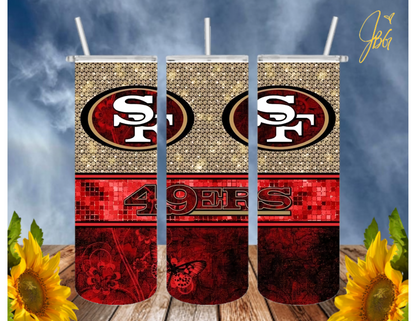 SAN FRANCISCO 49ERS NFL 20 Oz Tumbler with 1 Lid, 2 Straws and 1 Straw Cleaner. FREE SHIPPING. Stainless Steel. Sublimation Tumbler Cup.