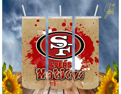 SAN FRANCISCO 49ERS NFL 20 Oz Tumbler with 1 Lid, 2 Straws and 1 Straw Cleaner. FREE SHIPPING. Stainless Steel. Sublimation Tumbler Cup.