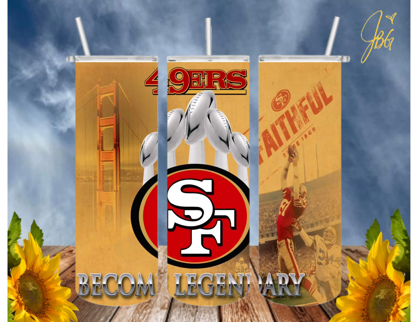 SAN FRANCISCO 49ERS NFL 20 Oz Tumbler with 1 Lid, 2 Straws and 1 Straw Cleaner. FREE SHIPPING. Stainless Steel. Sublimation Tumbler Cup.