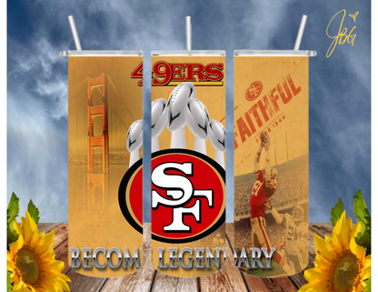 SAN FRANCISCO 49ERS NFL 20 Oz Tumbler with 1 Lid, 2 Straws and 1 Straw Cleaner. FREE SHIPPING. Stainless Steel. Sublimation Tumbler Cup.