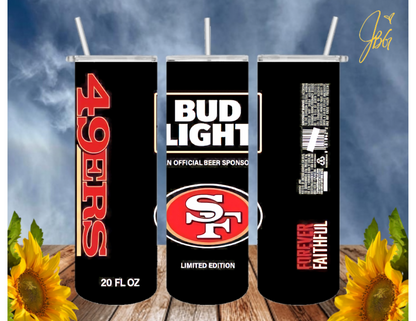 SAN FRANCISCO 49ERS NFL 20 Oz Tumbler with 1 Lid, 2 Straws and 1 Straw Cleaner. FREE SHIPPING. Stainless Steel. Sublimation Tumbler Cup.