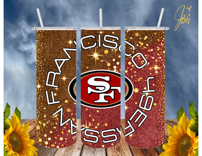 SAN FRANCISCO 49ERS NFL 20 Oz Tumbler with 1 Lid, 2 Straws and 1 Straw Cleaner. FREE SHIPPING. Stainless Steel. Sublimation Tumbler Cup.