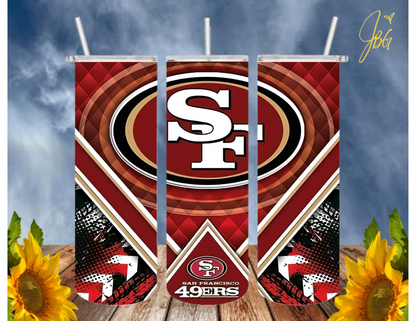 SAN FRANCISCO 49ERS NFL 20 Oz Tumbler with 1 Lid, 2 Straws and 1 Straw Cleaner. FREE SHIPPING. Stainless Steel. Sublimation Tumbler Cup.