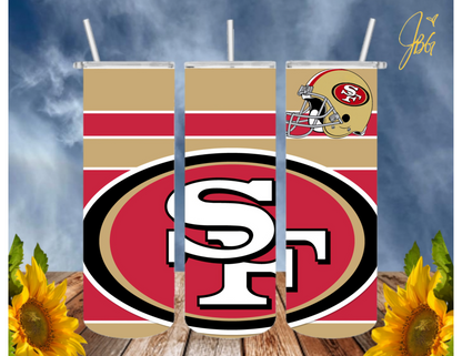 SAN FRANCISCO 49ERS NFL 20 Oz Tumbler with 1 Lid, 2 Straws and 1 Straw Cleaner. FREE SHIPPING. Stainless Steel. Sublimation Tumbler Cup.