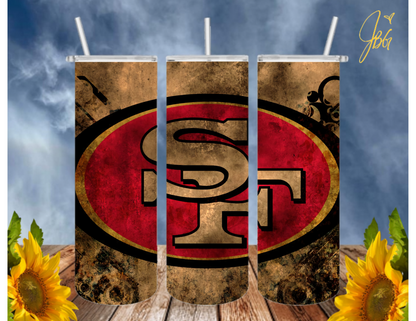 SAN FRANCISCO 49ERS NFL 20 Oz Tumbler with 1 Lid, 2 Straws and 1 Straw Cleaner. FREE SHIPPING. Stainless Steel. Sublimation Tumbler Cup.