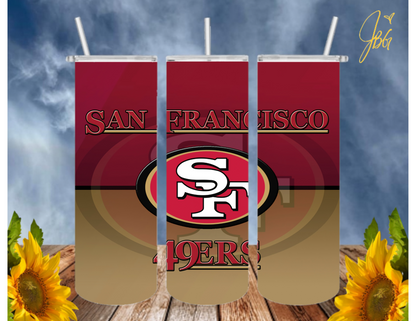 SAN FRANCISCO 49ERS NFL 20 Oz Tumbler with 1 Lid, 2 Straws and 1 Straw Cleaner. FREE SHIPPING. Stainless Steel. Sublimation Tumbler Cup.