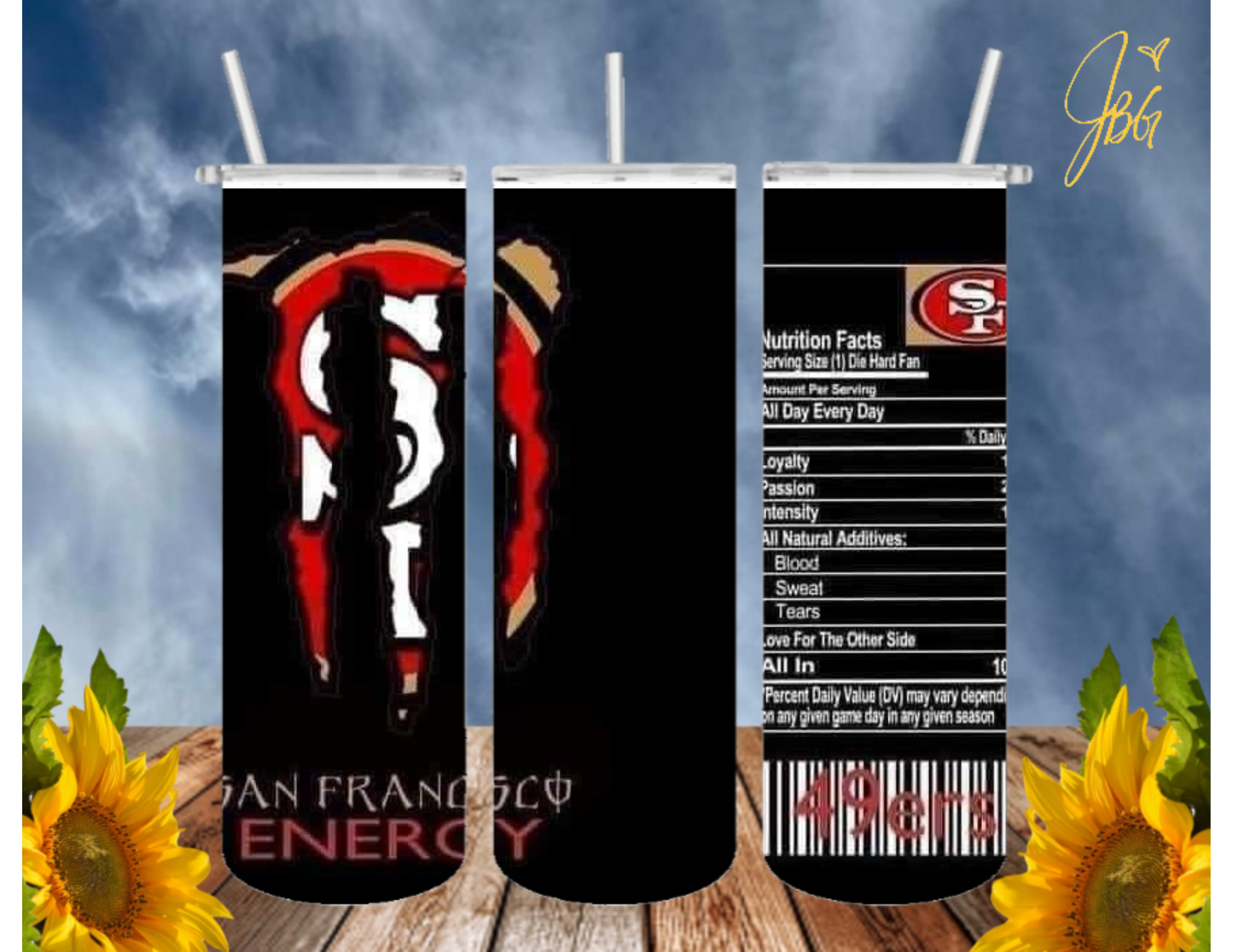 SAN FRANCISCO 49ERS NFL 20 Oz Tumbler with 1 Lid, 2 Straws and 1 Straw Cleaner. FREE SHIPPING. Stainless Steel. Sublimation Tumbler Cup.