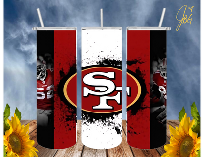 SAN FRANCISCO 49ERS NFL 20 Oz Tumbler with 1 Lid, 2 Straws and 1 Straw Cleaner. FREE SHIPPING. Stainless Steel. Sublimation Tumbler Cup.