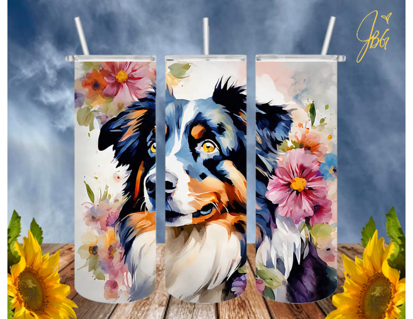 Australian Shepherd Dogs 20 Oz Tumbler with 1 Lid, 2 Straws and 1 Straw Cleaner. FREE SHIPPING. Stainless Steel. Sublimation Tumbler Cup.