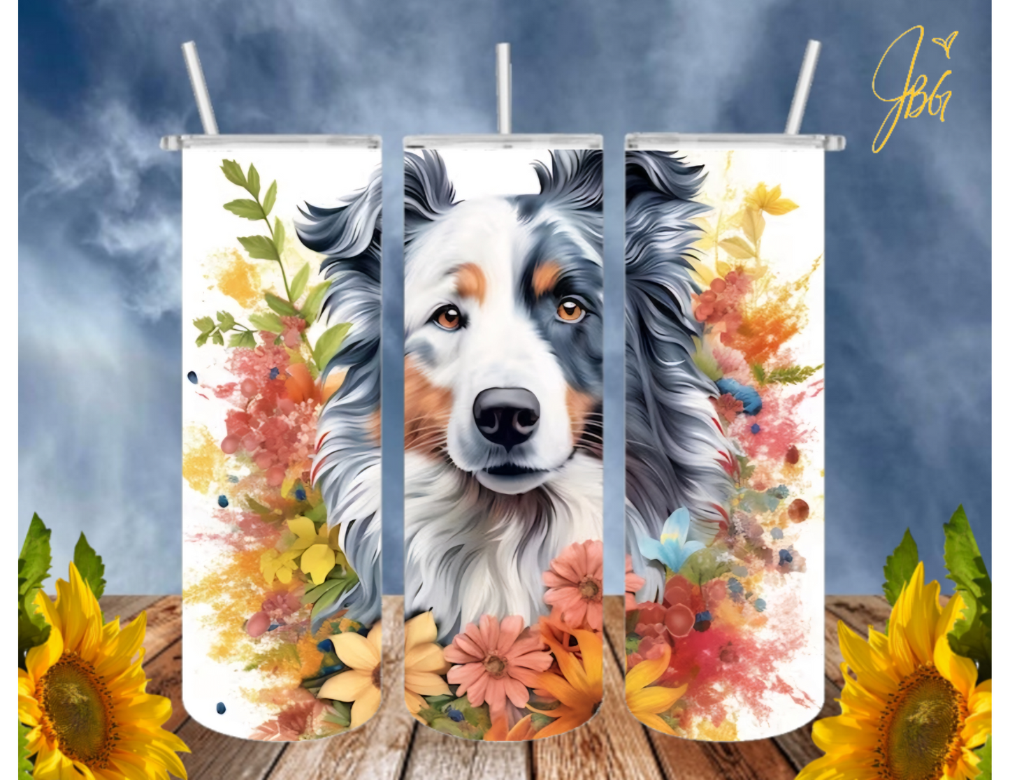 AUSTRALIAN SHEPHARD DOG 20 Oz Tumbler with 1 Lid, 2 Straws and 1 Straw Cleaner. FREE SHIPPING. Stainless Steel. Sublimation Tumbler Cup.