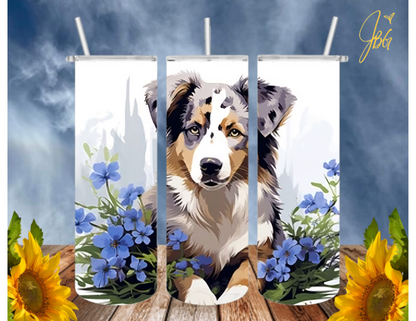 Australian Shepherd Dogs 20 Oz Tumbler with 1 Lid, 2 Straws and 1 Straw Cleaner. FREE SHIPPING. Stainless Steel. Sublimation Tumbler Cup.