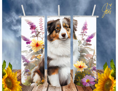 Australian Shepherd Dogs 20 Oz Tumbler with 1 Lid, 2 Straws and 1 Straw Cleaner. FREE SHIPPING. Stainless Steel. Sublimation Tumbler Cup.