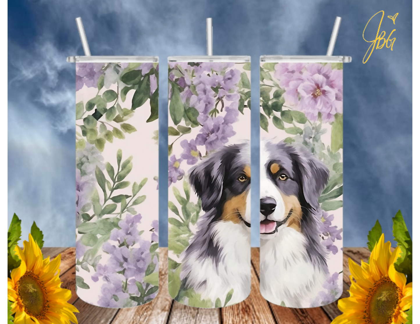 AUSTRALIAN SHEPHARD DOG 20 Oz Tumbler with 1 Lid, 2 Straws and 1 Straw Cleaner. FREE SHIPPING. Stainless Steel. Sublimation Tumbler Cup.