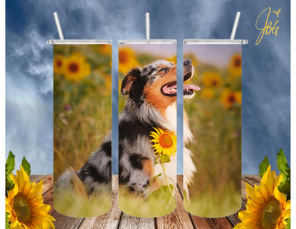 Australian Shepherd Dogs 20 Oz Tumbler with 1 Lid, 2 Straws and 1 Straw Cleaner. FREE SHIPPING. Stainless Steel. Sublimation Tumbler Cup.