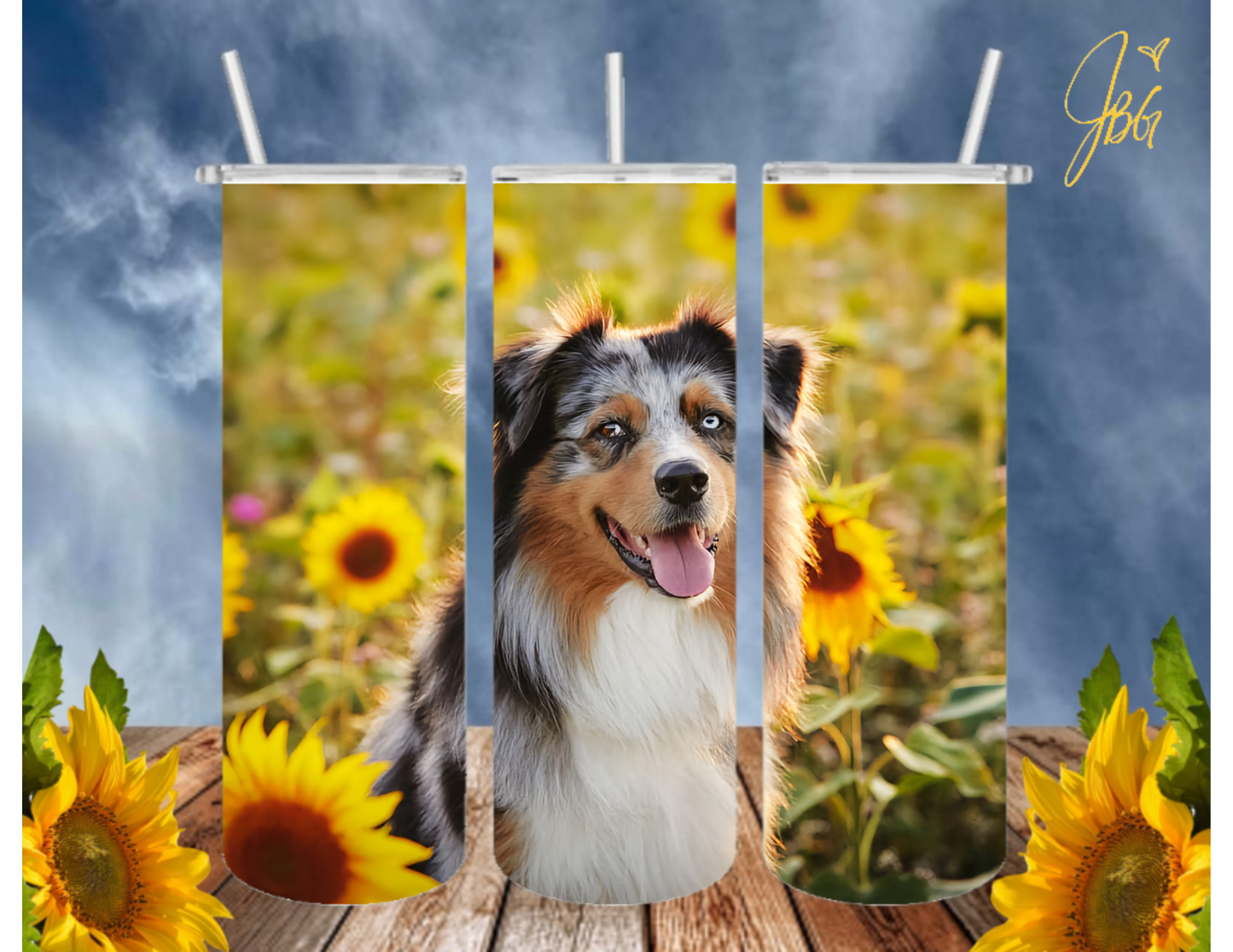 AUSTRALIAN SHEPHARD DOG 20 Oz Tumbler with 1 Lid, 2 Straws and 1 Straw Cleaner. FREE SHIPPING. Stainless Steel. Sublimation Tumbler Cup.