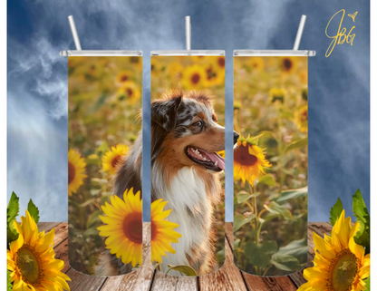 Australian Shepherd Dogs 20 Oz Tumbler with 1 Lid, 2 Straws and 1 Straw Cleaner. FREE SHIPPING. Stainless Steel. Sublimation Tumbler Cup.