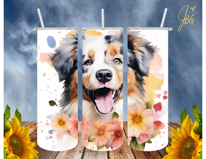 Australian Shepherd Dogs 20 Oz Tumbler with 1 Lid, 2 Straws and 1 Straw Cleaner. FREE SHIPPING. Stainless Steel. Sublimation Tumbler Cup.