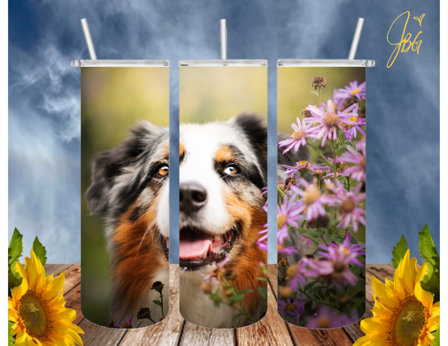 Australian Shepherd Dogs 20 Oz Tumbler with 1 Lid, 2 Straws and 1 Straw Cleaner. FREE SHIPPING. Stainless Steel. Sublimation Tumbler Cup.