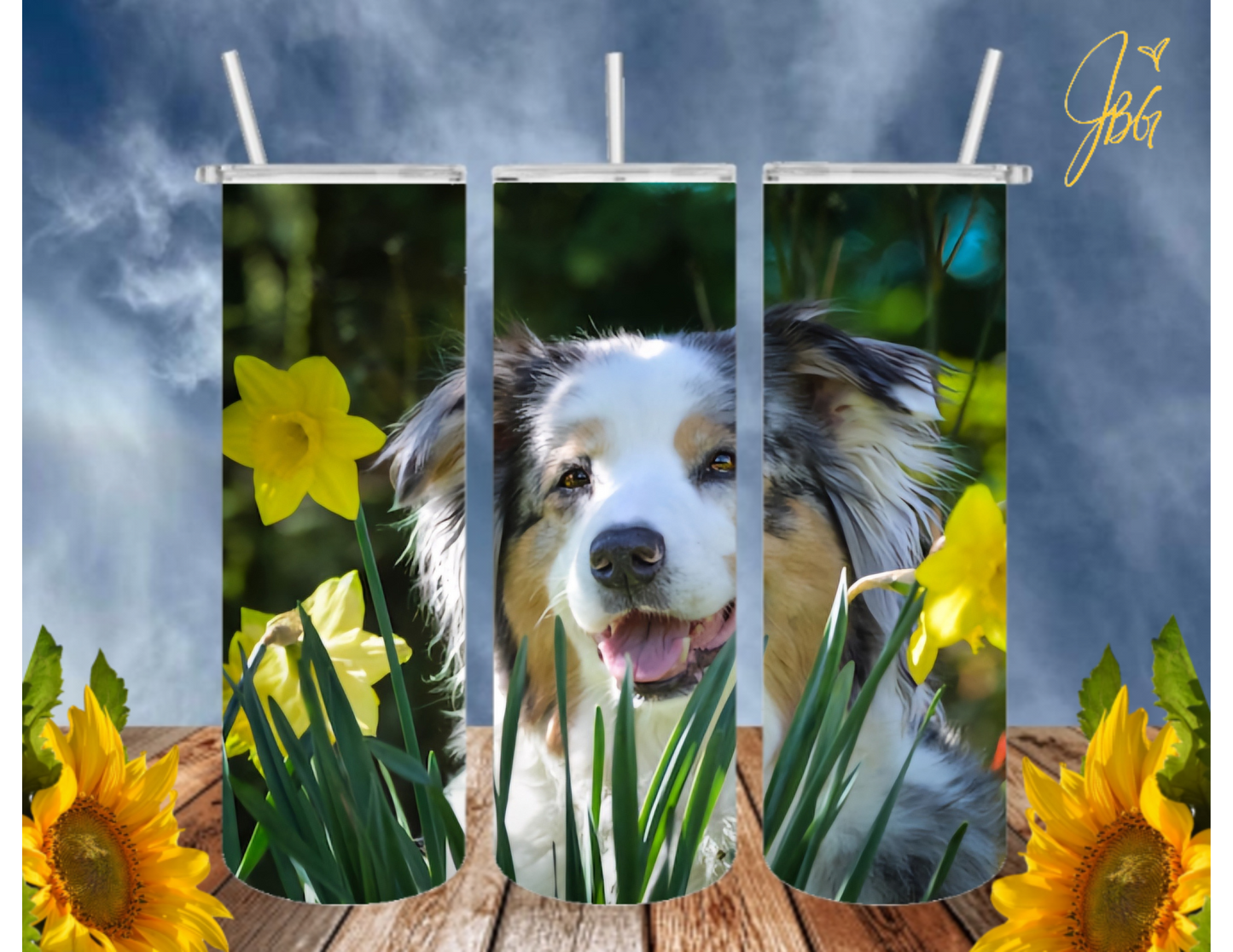 AUSTRALIAN SHEPHARD DOG 20 Oz Tumbler with 1 Lid, 2 Straws and 1 Straw Cleaner. FREE SHIPPING. Stainless Steel. Sublimation Tumbler Cup.