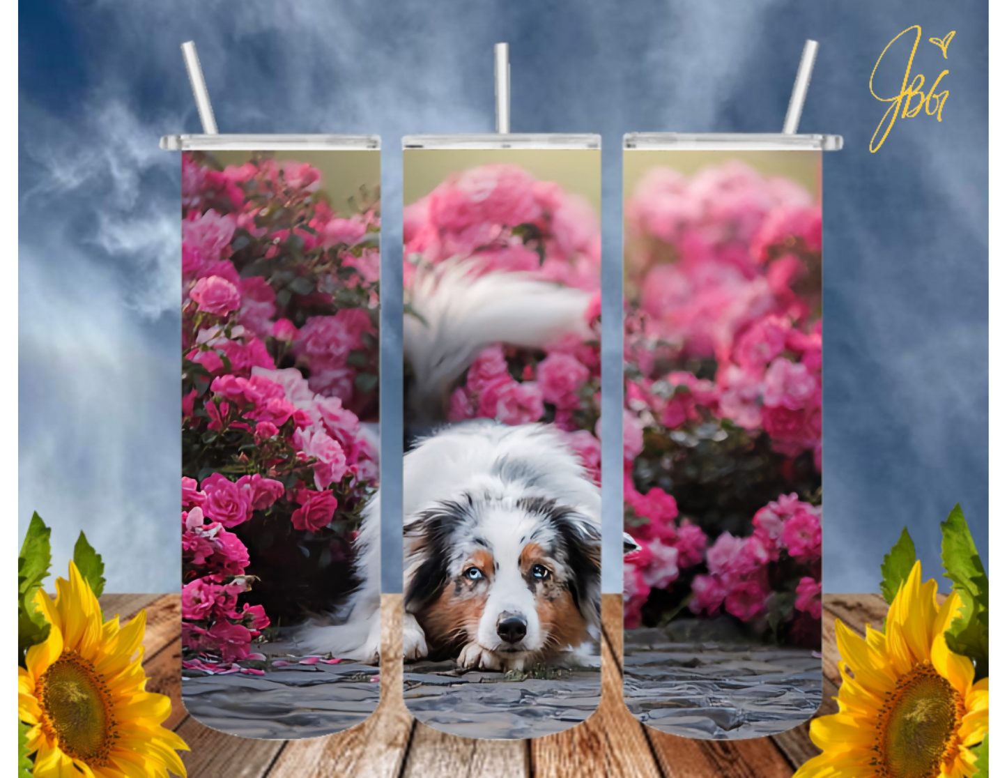 AUSTRALIAN SHEPHARD DOG 20 Oz Tumbler with 1 Lid, 2 Straws and 1 Straw Cleaner. FREE SHIPPING. Stainless Steel. Sublimation Tumbler Cup.