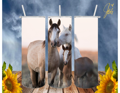 HORSE 20 Oz Tumbler with 1 Lid, 2 Straws and 1 Straw Cleaner. FREE SHIPPING. Stainless Steel. Sublimation Tumbler Cup.