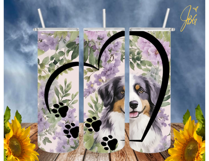 AUSTRALIAN SHEPHARD DOG 20 Oz Tumbler with 1 Lid, 2 Straws and 1 Straw Cleaner. FREE SHIPPING. Stainless Steel. Sublimation Tumbler Cup.