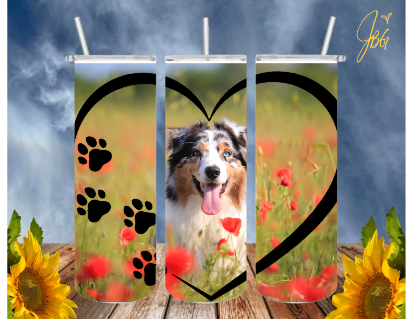 AUSTRALIAN SHEPHARD DOG 20 Oz Tumbler with 1 Lid, 2 Straws and 1 Straw Cleaner. FREE SHIPPING. Stainless Steel. Sublimation Tumbler Cup.