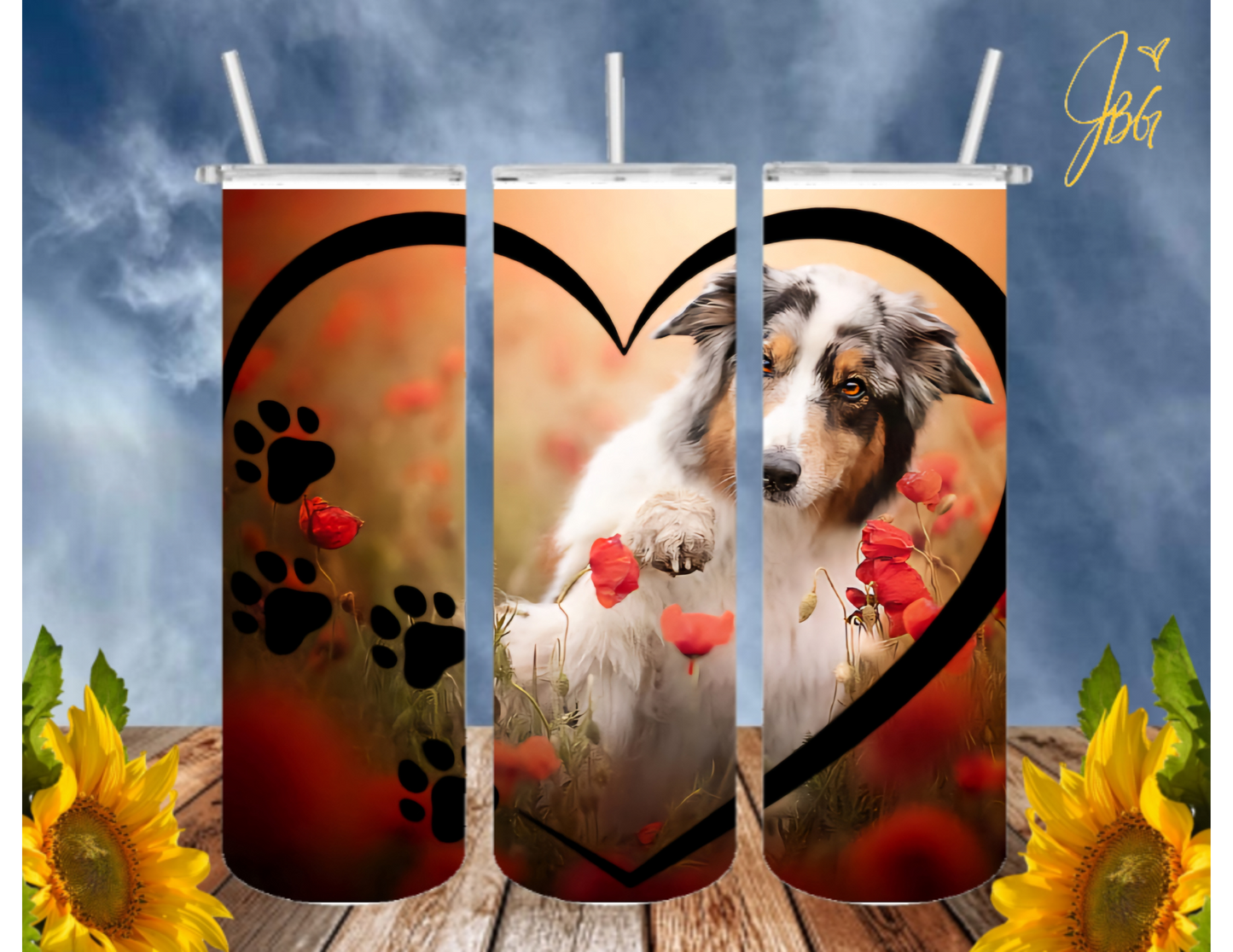 Australian Shepherd Dogs 20 Oz Tumbler with 1 Lid, 2 Straws and 1 Straw Cleaner. FREE SHIPPING. Stainless Steel. Sublimation Tumbler Cup.