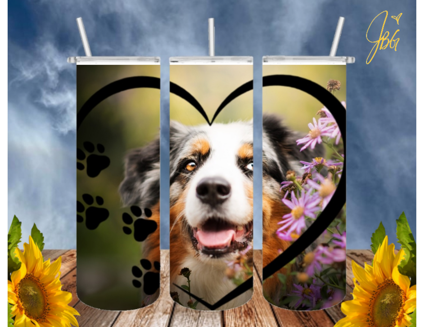 AUSTRALIAN SHEPHARD DOG 20 Oz Tumbler with 1 Lid, 2 Straws and 1 Straw Cleaner. FREE SHIPPING. Stainless Steel. Sublimation Tumbler Cup.