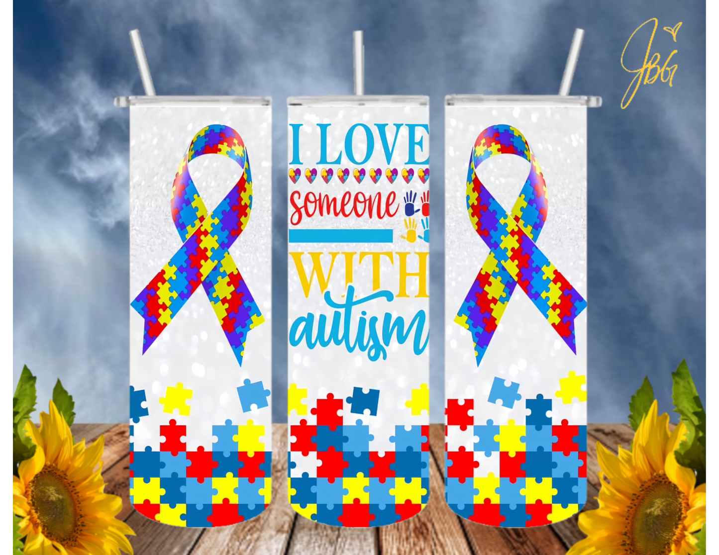 Autism Awareness 20 Oz Tumbler with 1 Lid, 2 Straws and 1 Straw Cleaner. FREE SHIPPING. Stainless Steel. Sublimation Tumbler Cup.