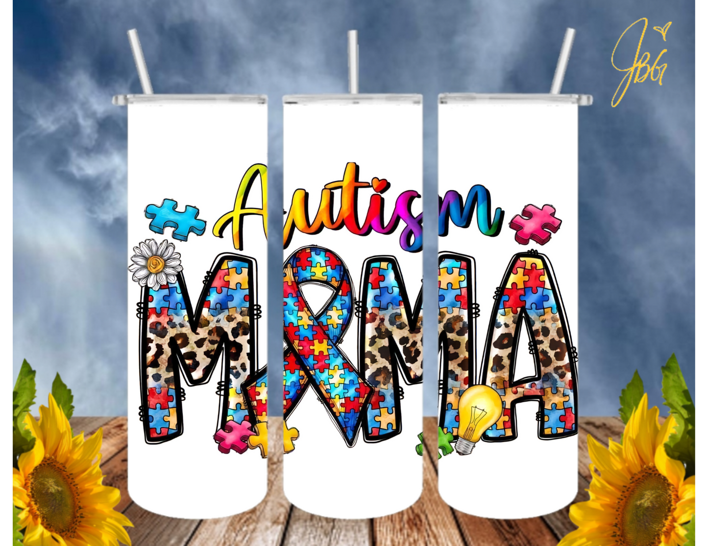 Autism Awareness 20 Oz Tumbler with 1 Lid, 2 Straws and 1 Straw Cleaner. FREE SHIPPING. Stainless Steel. Sublimation Tumbler Cup.